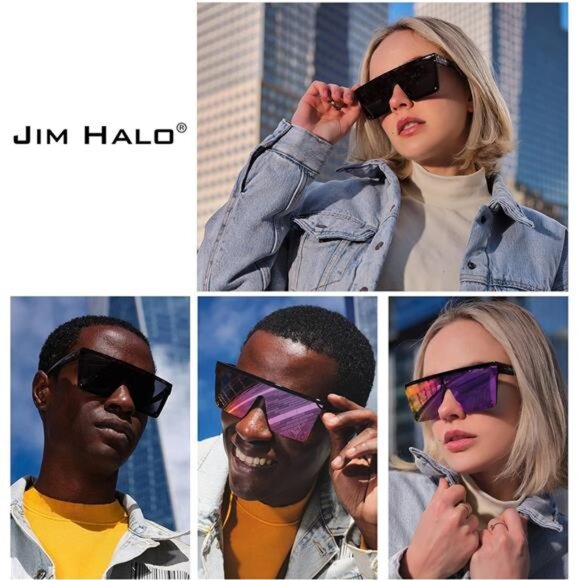 Flat Top Shield Sunglasses Square Mirror Rimless Glasses for Women Men - Picture 2 of 6